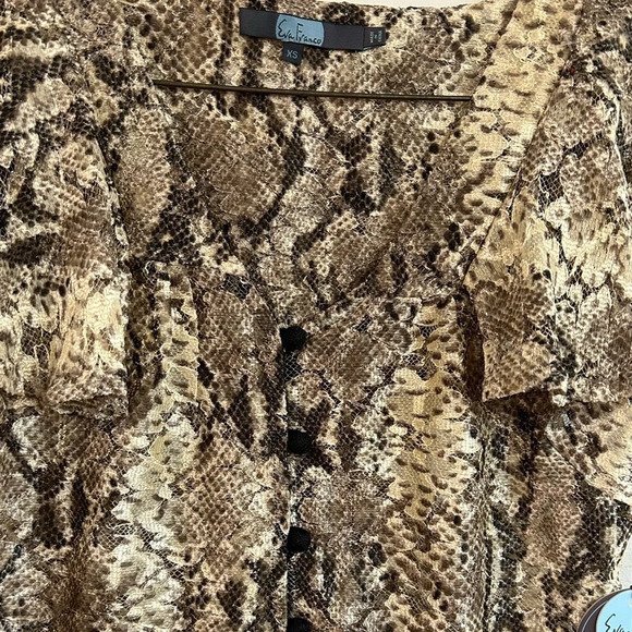NWT Anthropologie Eva Franco Willow Snakeskin Print Lace Flutter Sleeve Top XS - Picture 5 of 10